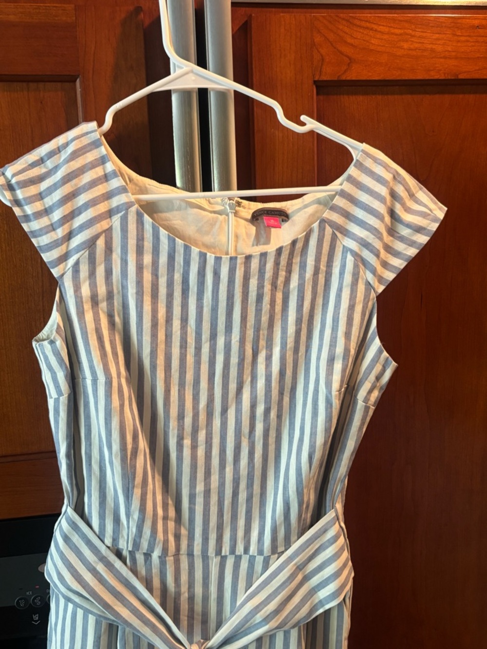 Vince Camuto Blue and White Striped Tie-Front Jumpsuit
